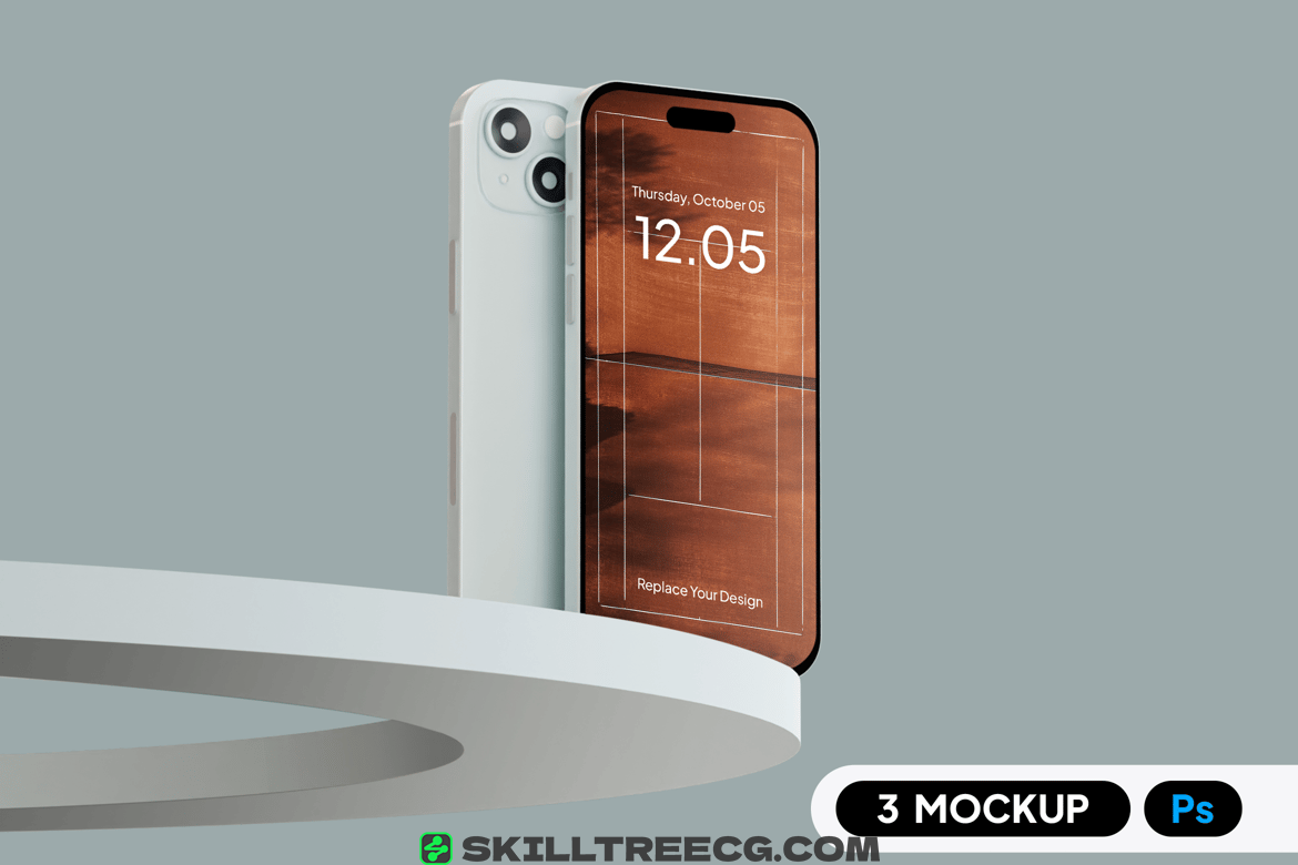 Stylish Blue iPhone 15 Mockup（346414）-技能树